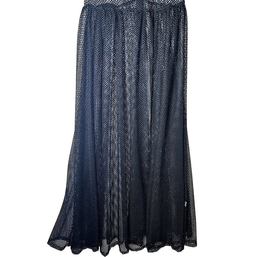 Posh Shoppe Sheer Feather Sleeve High Neck Full Mesh Black Dress,  1X, NWT - Picture 3 of 11